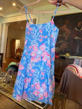 Lilly Pulitzer Blue Floral Mini Dress with Pink & White Prints